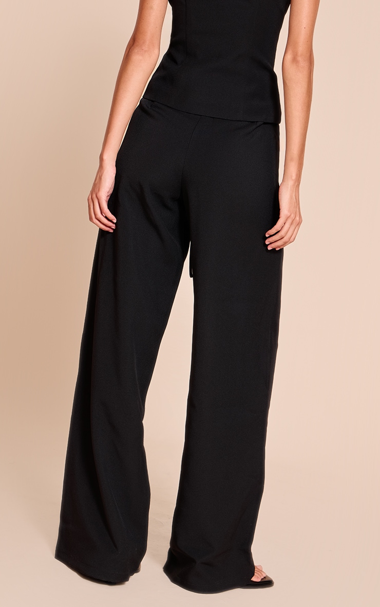 Black Tailored Tie Detail Woven Wide Leg Pants image 3