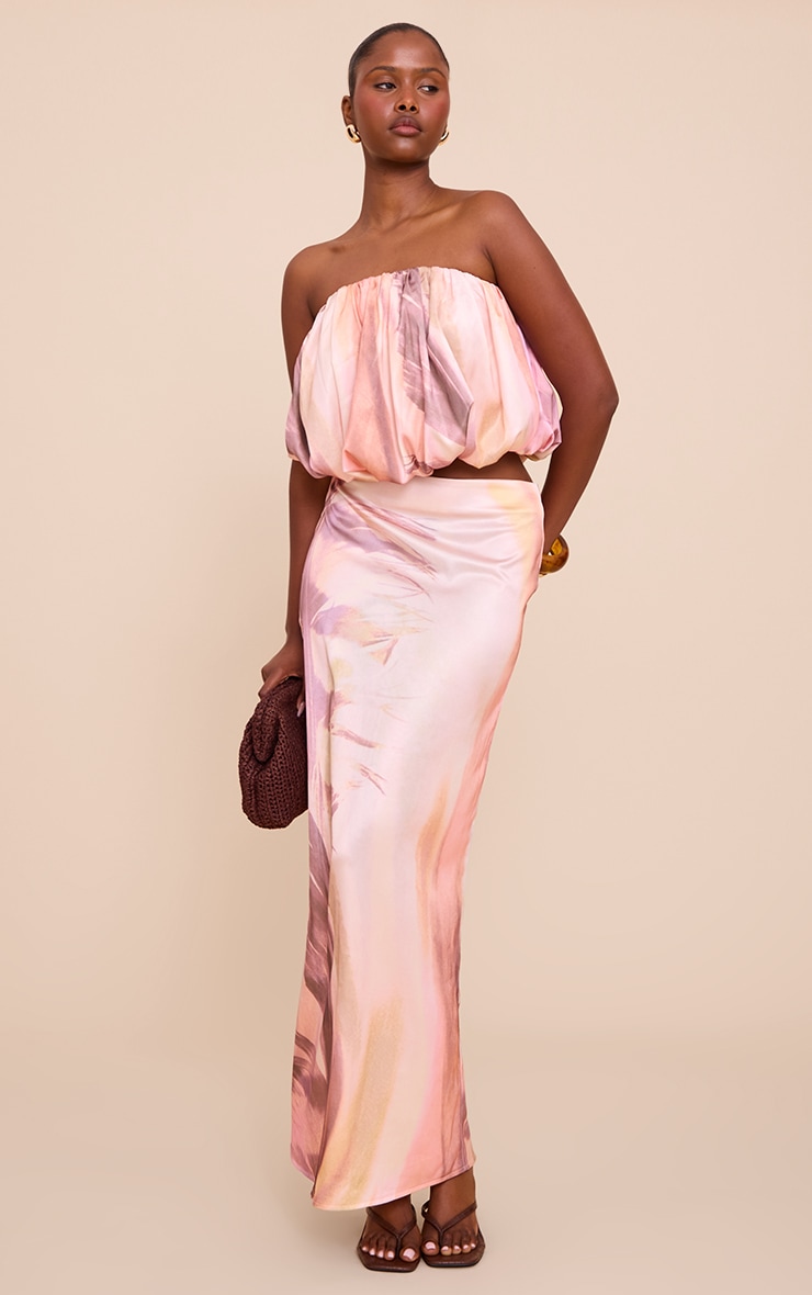 Multi Abstract Print Satin Puffball Bandeau Top image 3