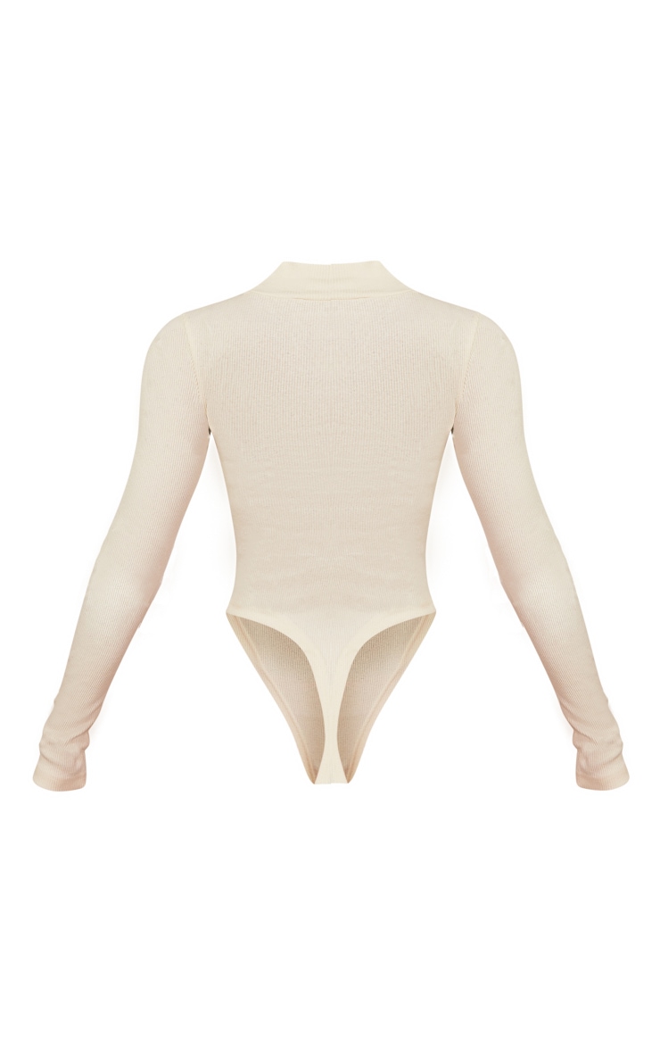 Cream Basic Rib High Neck Long Sleeve Bodysuit image 6