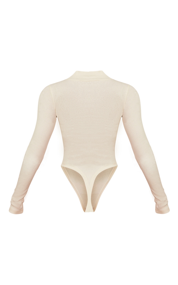  Cream Basic Rib High Neck Long Sleeve Bodysuit image 6