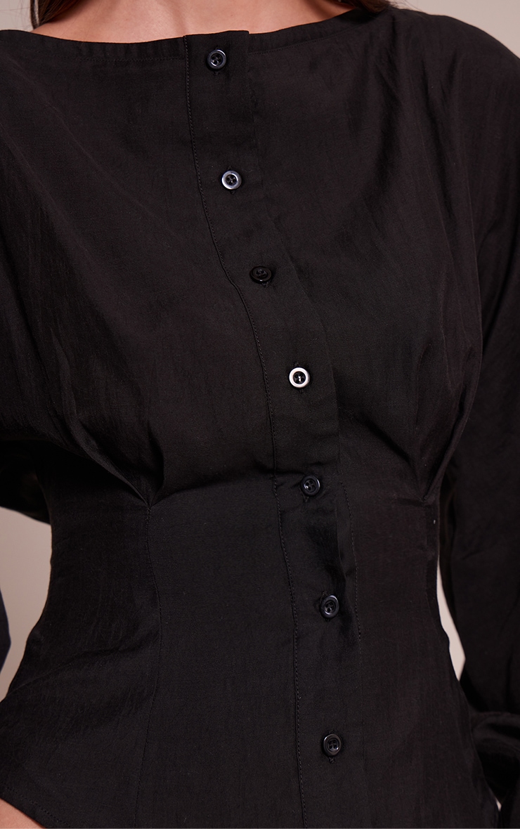 Black Collarless Detail Long Sleeve Shirt image 4