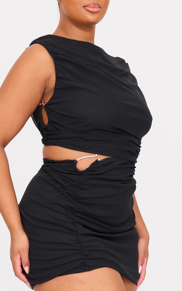 Plus Black Mesh Ruched Trim Detail Crop Top image 4