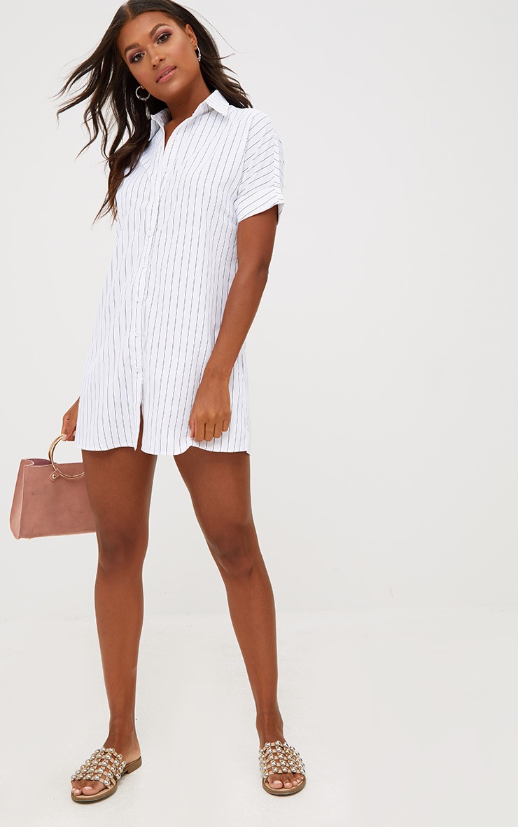 White Striped Short Sleeve Shirt Dress. Dresses PrettyLittleThing USA