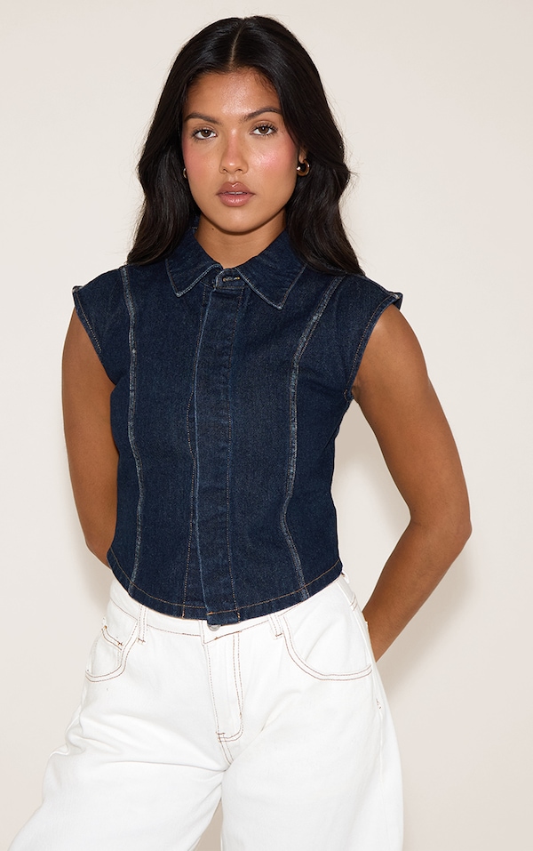 Indigo Sleeveless Cinched Denim Vest