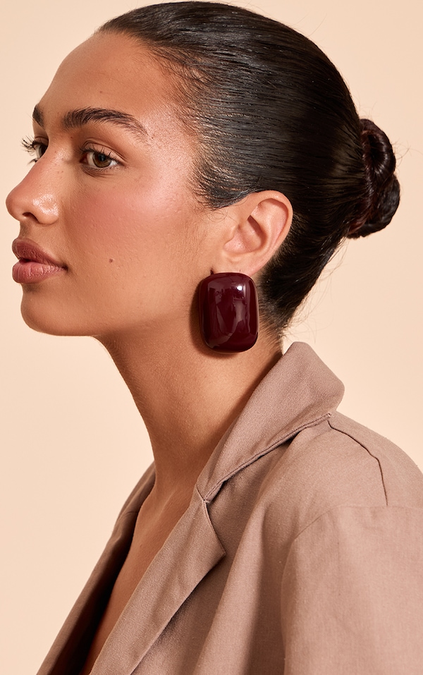 Burgundy Smooth Rectangular Stud Earrings