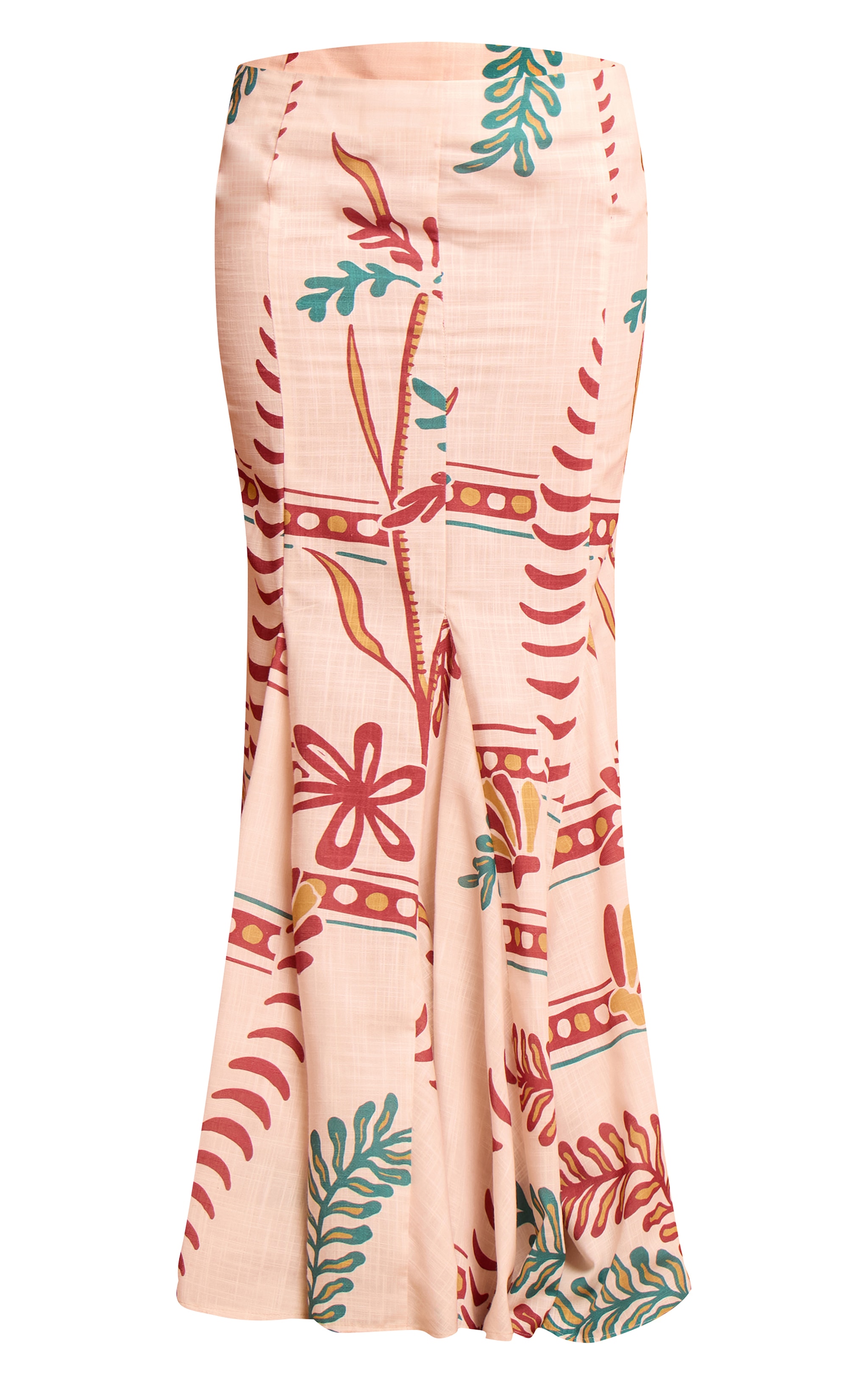 Cream Printed Linen Fishtail Low Rise Maxi Skirt image 5