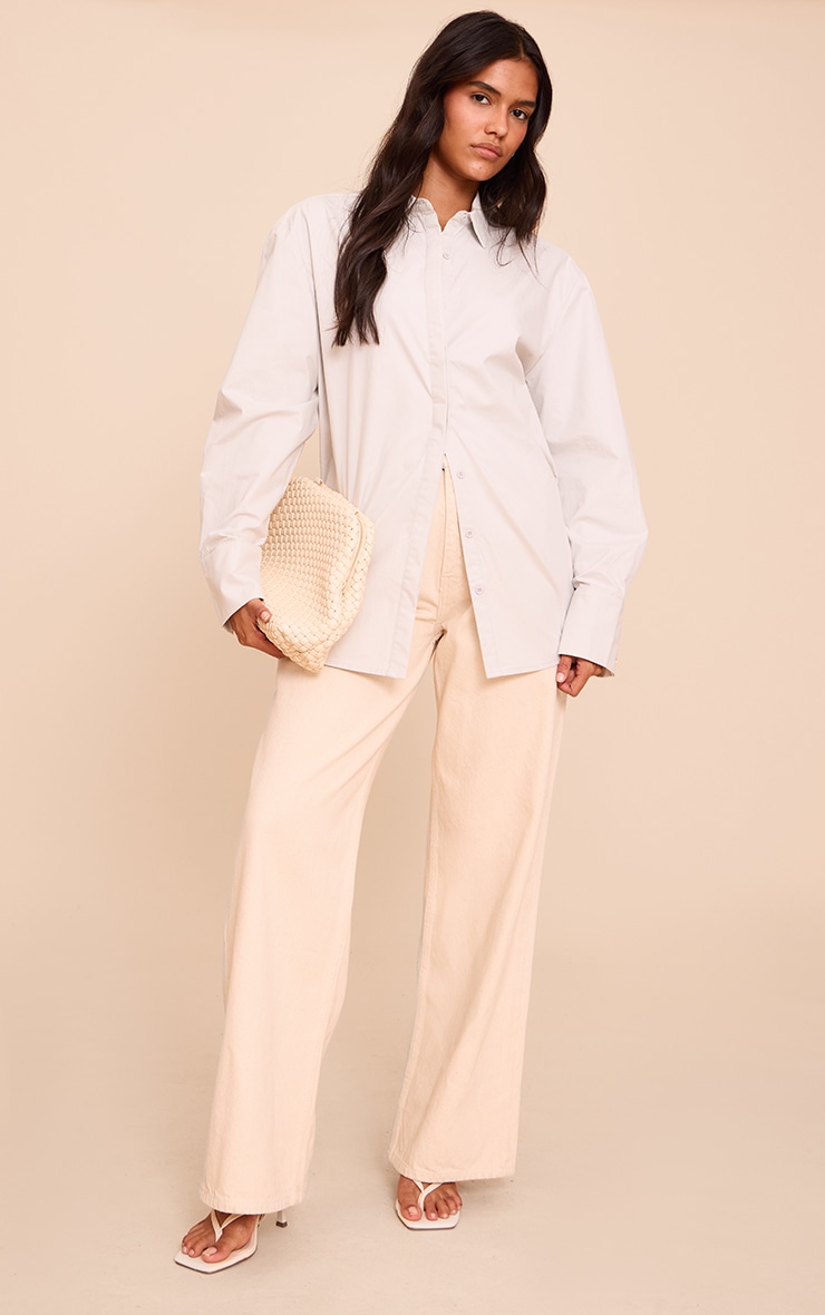 Light Grey Cotton Oversized Cuff Shirt image 3