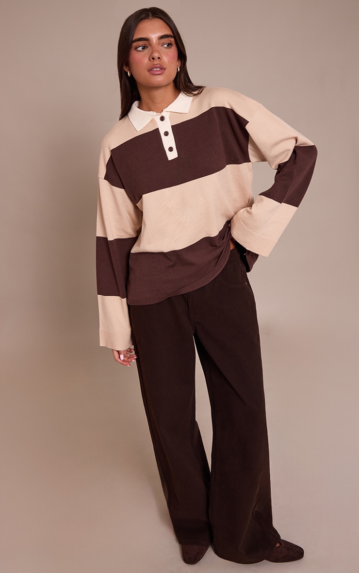 Chocolate Striped Knitted Rugby Top image 3