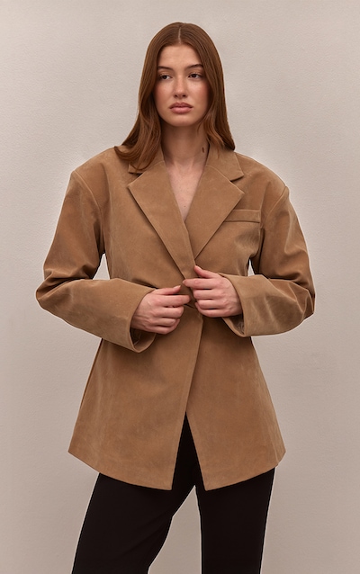 Blazer en suédine taupe à taille cintrée