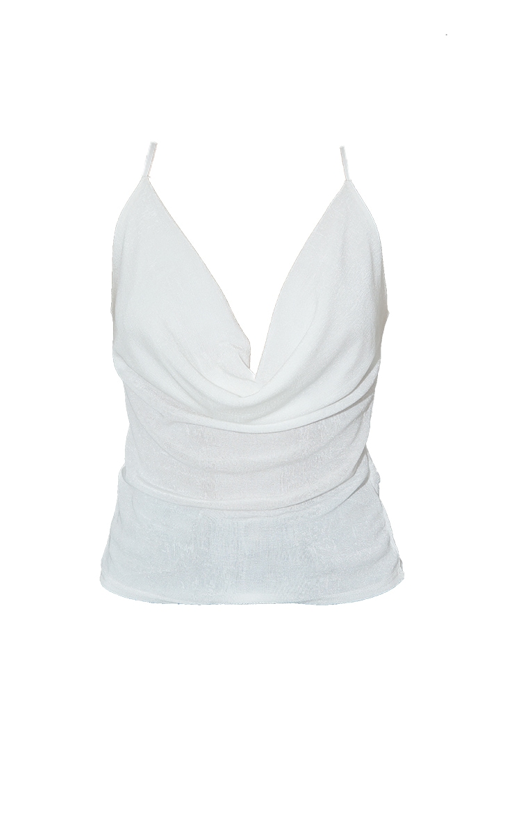 White Shimmer Slinky Cowl Neck Cami image 2