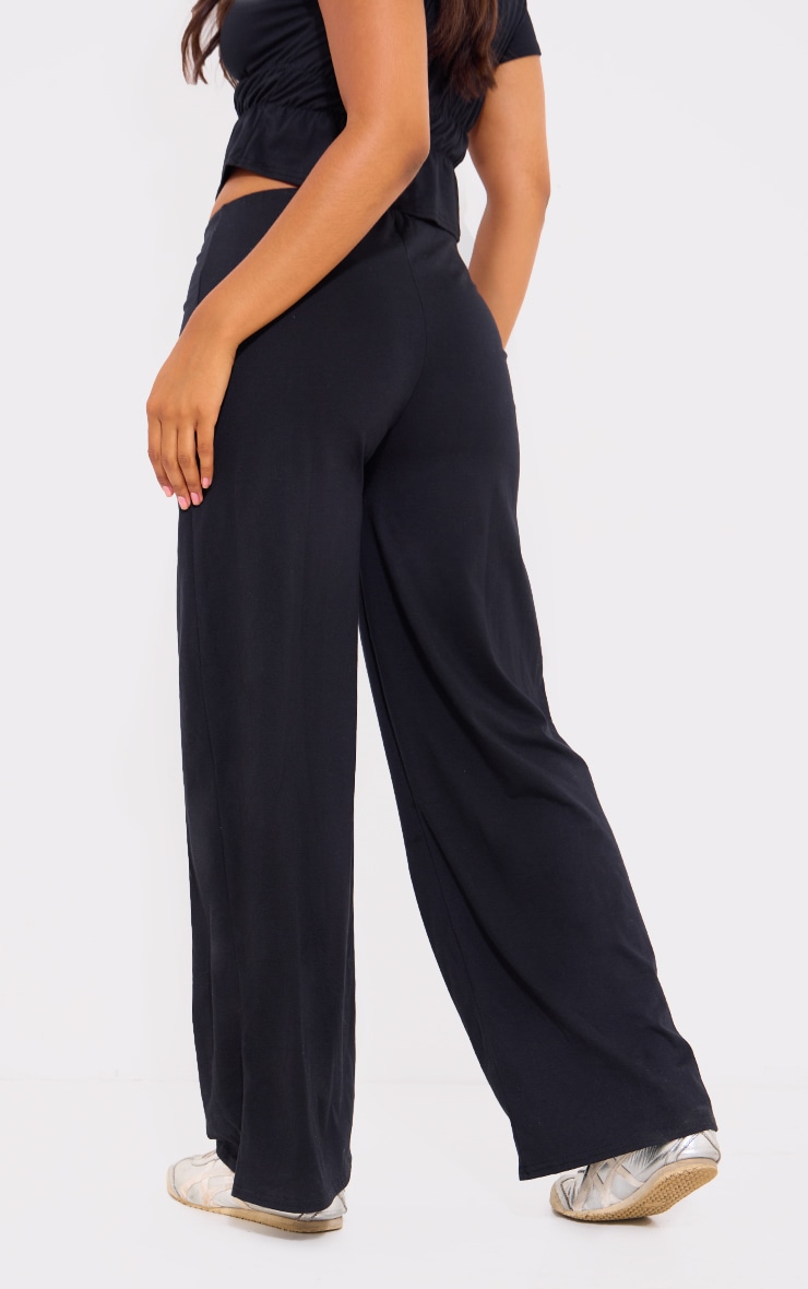 Black Cotton Wide Leg Pants image 3
