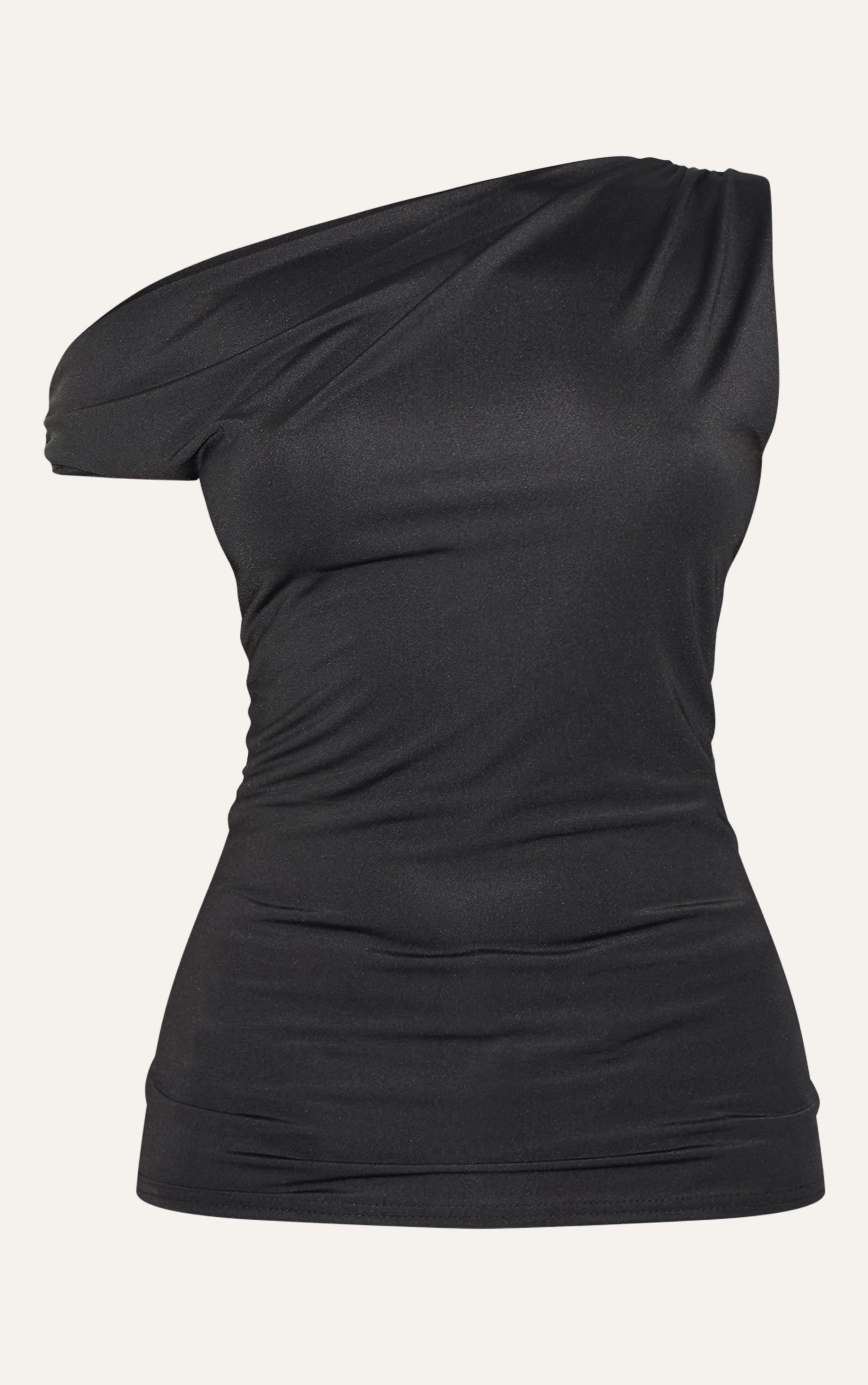 Black Slinky Asymmetric Ruched Detail Long Top image 5