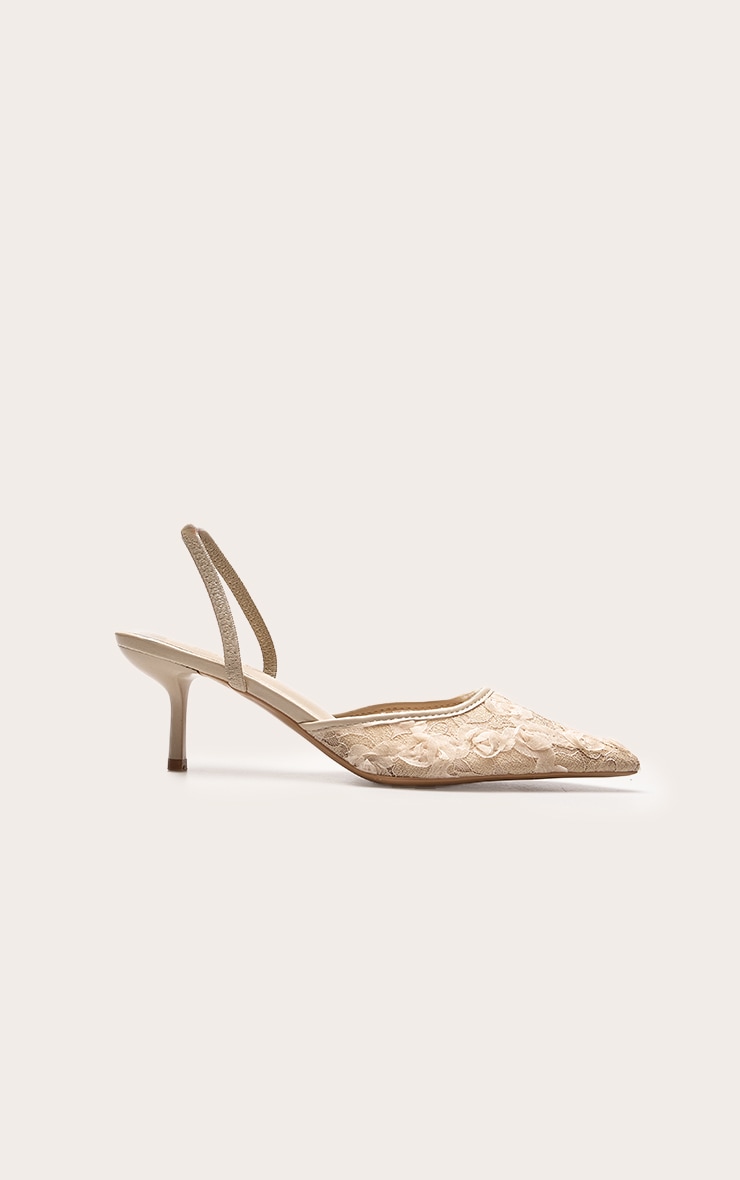 Cream Textured Lace Slingback Court Heels image 2