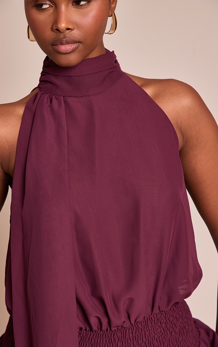 Plum Chiffon Scarf Detail Skort Romper image 4