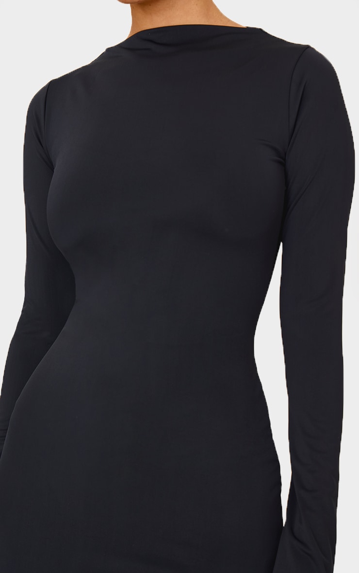 Black Matte Sculpt Boat Neck Long Sleeve Mini Dress image 4