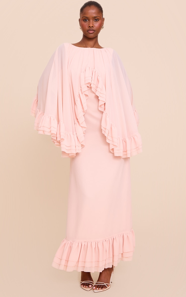 Blush Chiffon Extreme Overlay Frill Detail Maxi Dress image 3