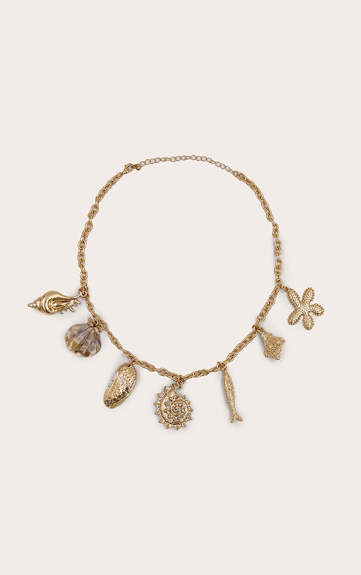 Gold Multi Shell Pendant Chain Necklace image 2