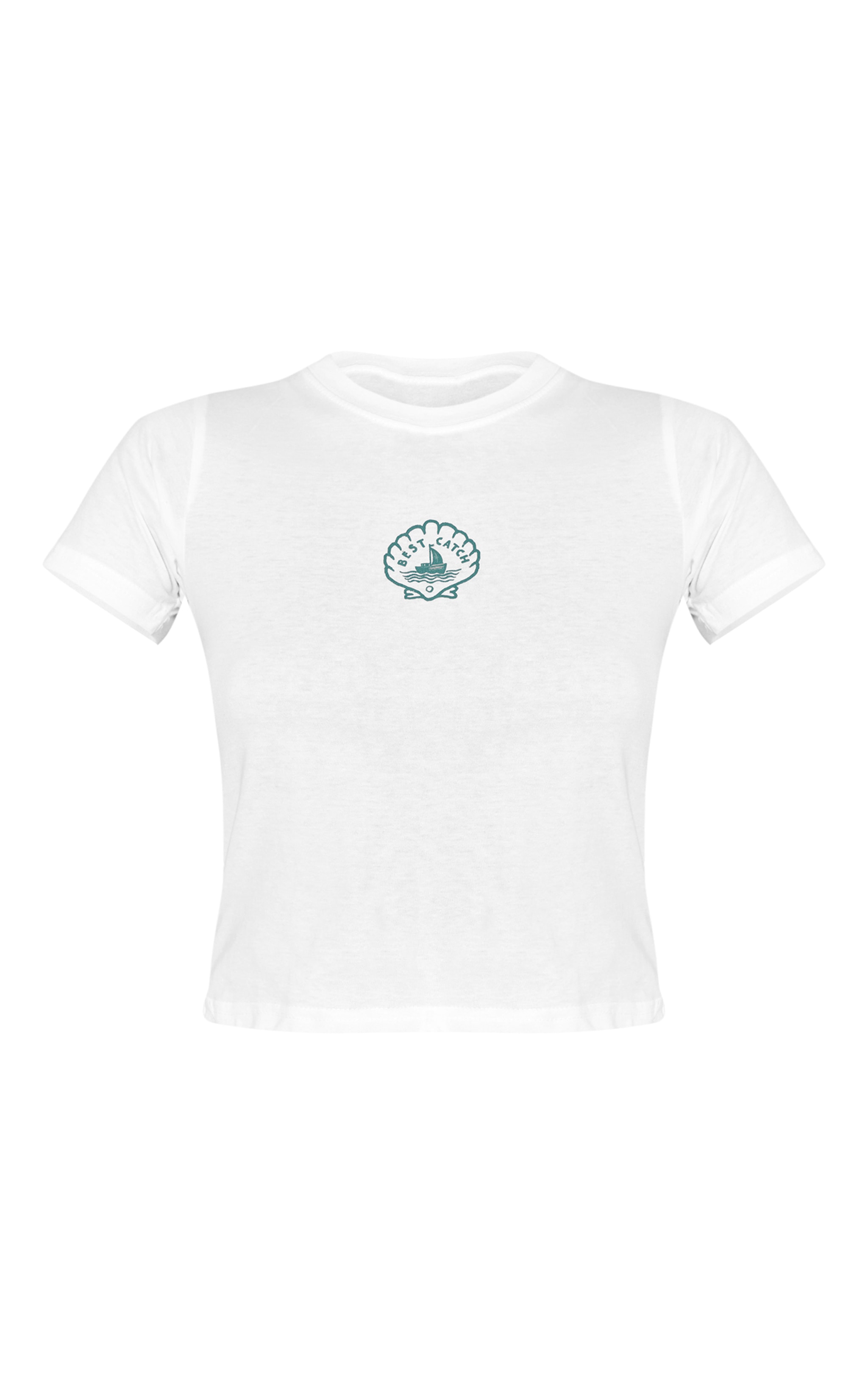T-shirt court ajusté blanc à graphique coquillage image 5