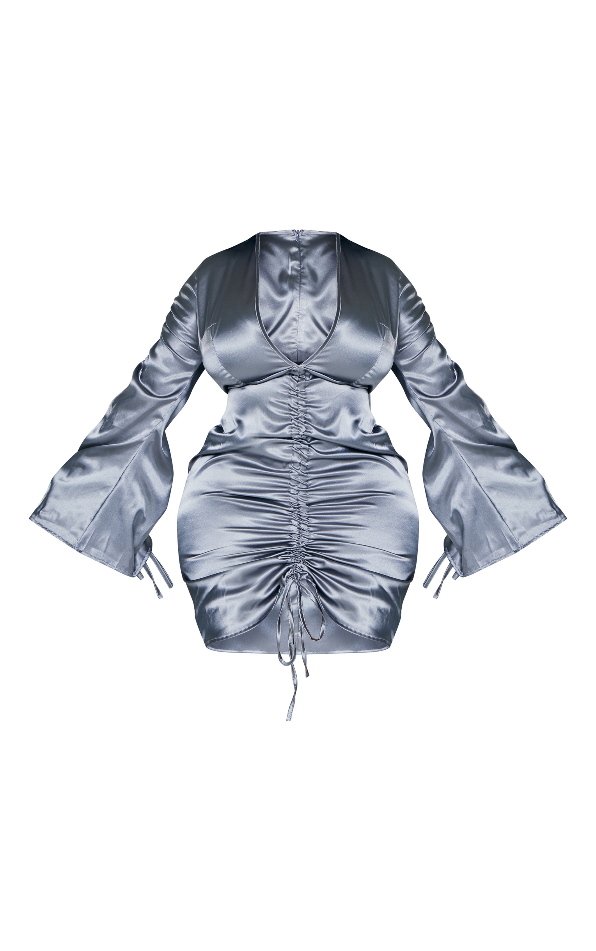 Plus Charcoal Satin Plunge Ruched Front Dress image 5