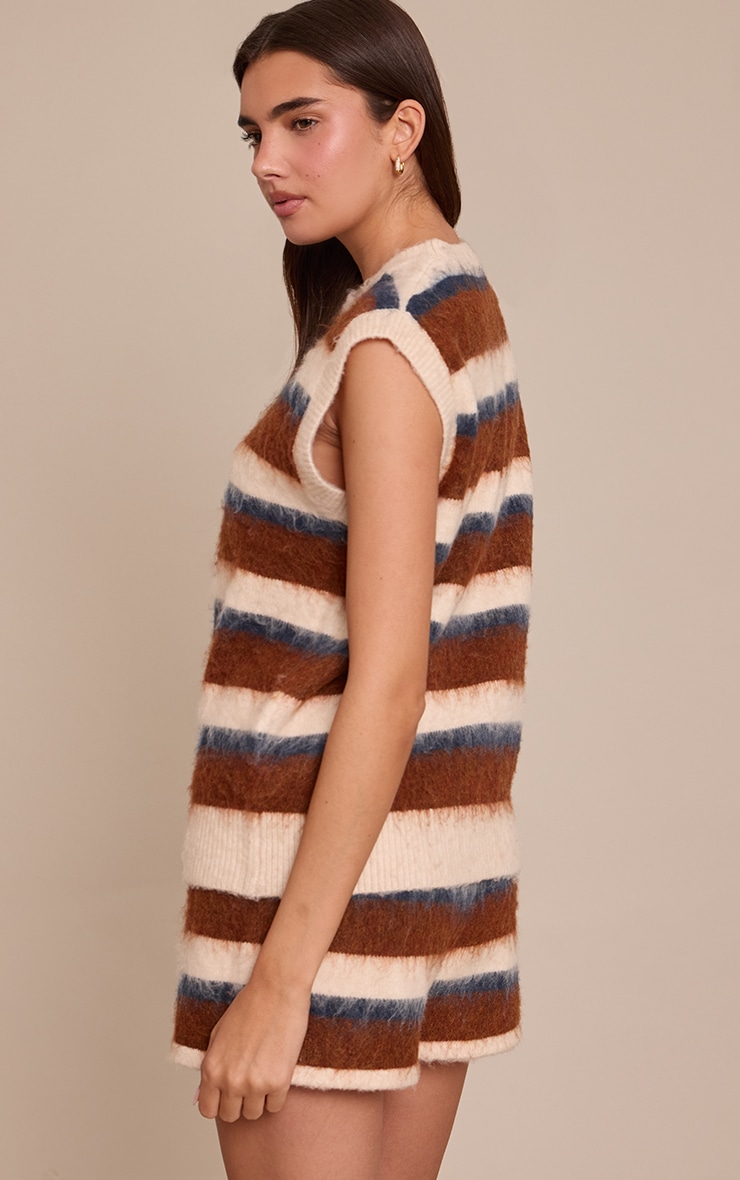 Brown Striped Brushed Aurora Sleeveless Jumper  image 2