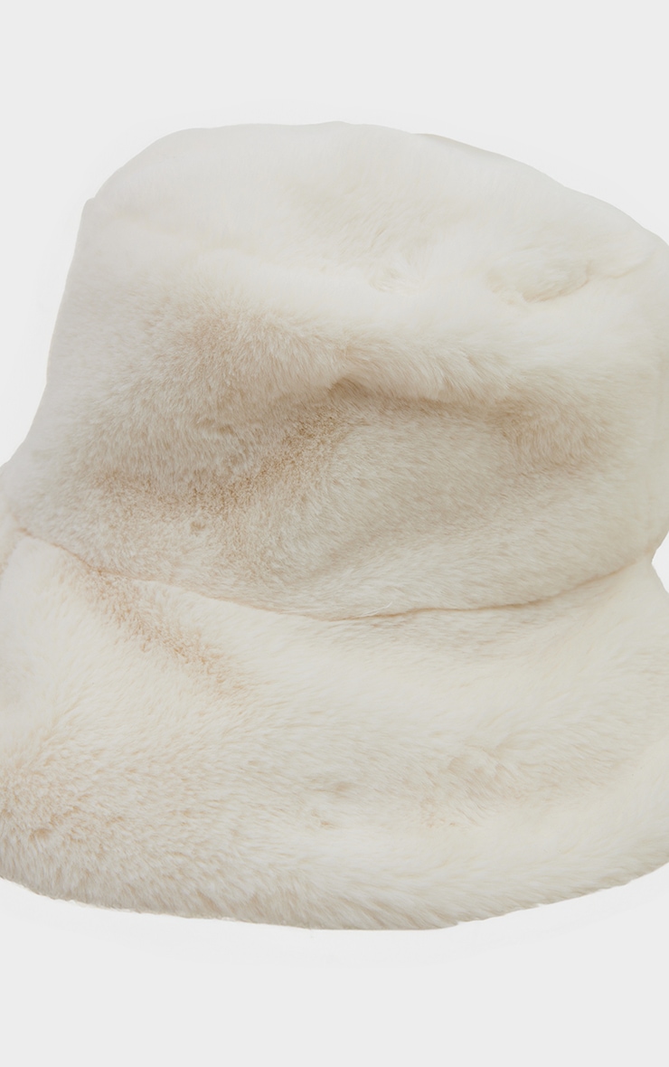  Cream Fluffy Faux Fur Bucket Hat image 3