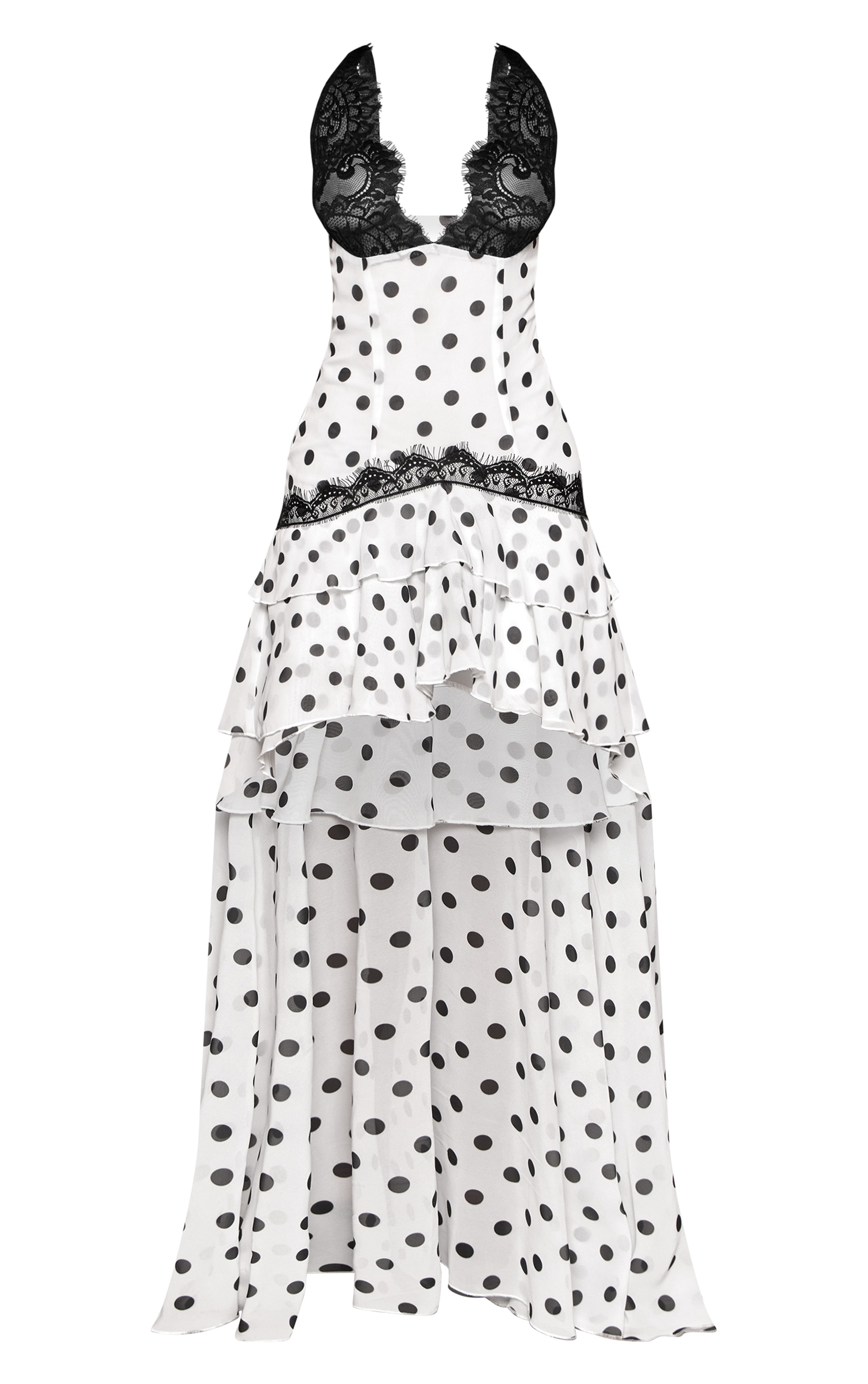 Petite Black Polka Dot Lace Bust Chiffon Maxi Dress image 5