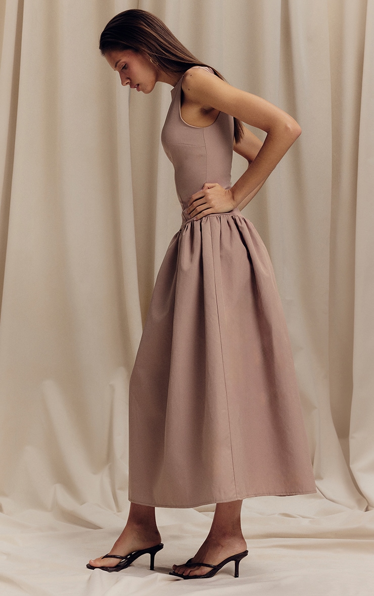 Taupe Dropped Waist Midaxi Dress image 2