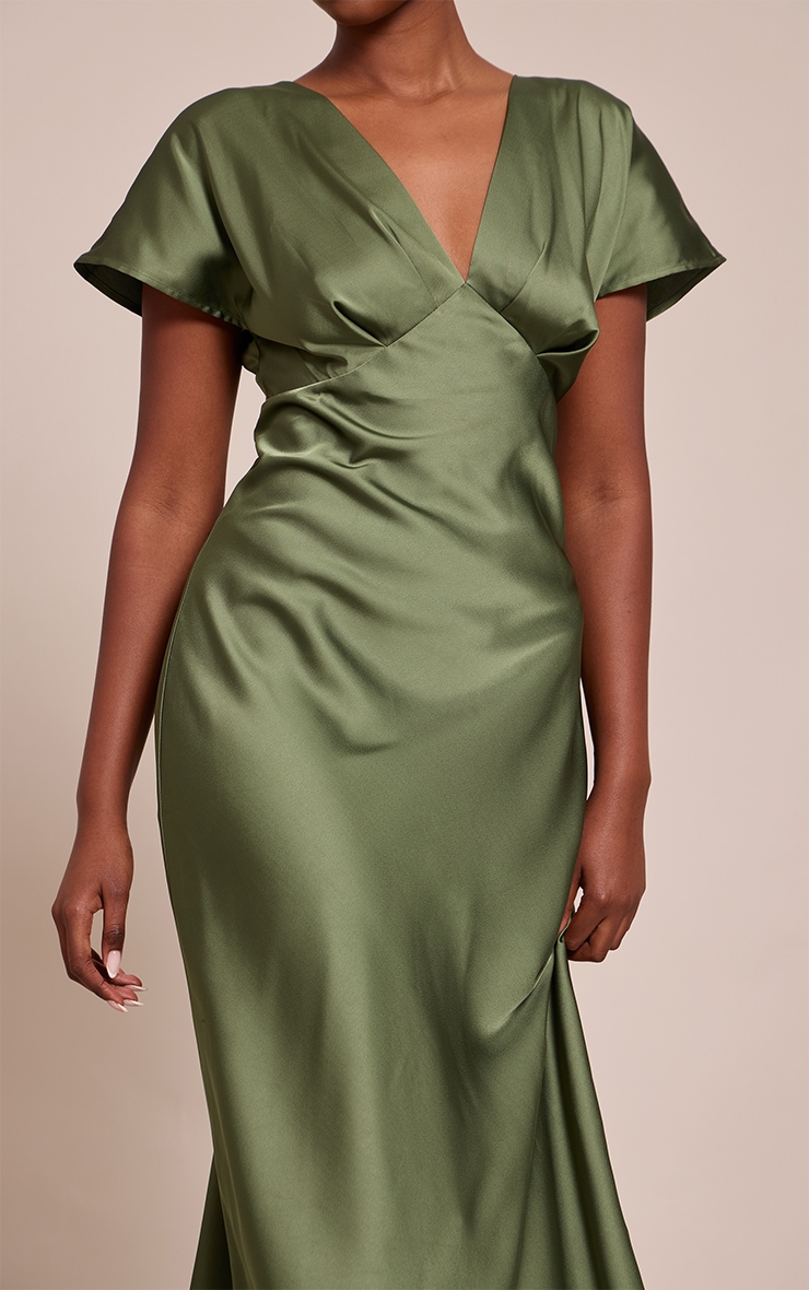 Forest Green Satin Short Sleeve Midaxi Dress image 4