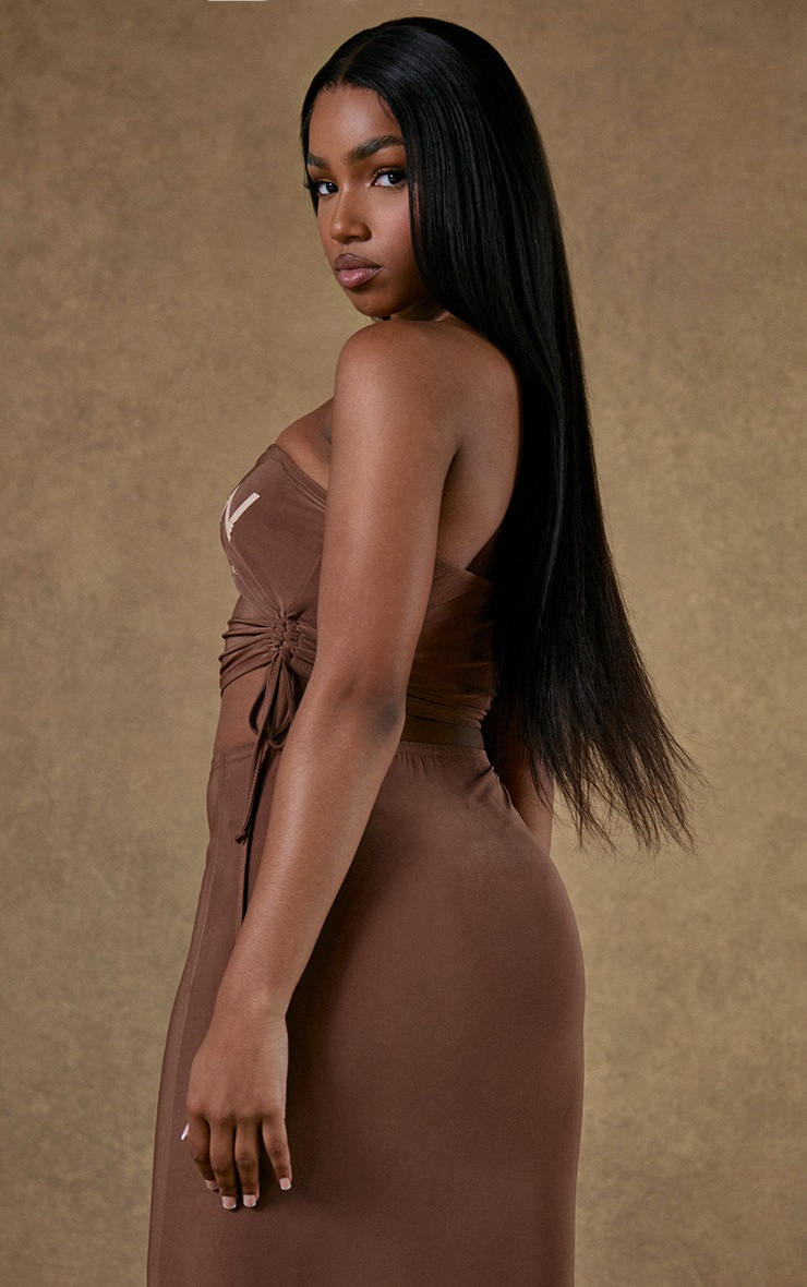 Brown Slinky Low Rise Maxi Skirt image 4