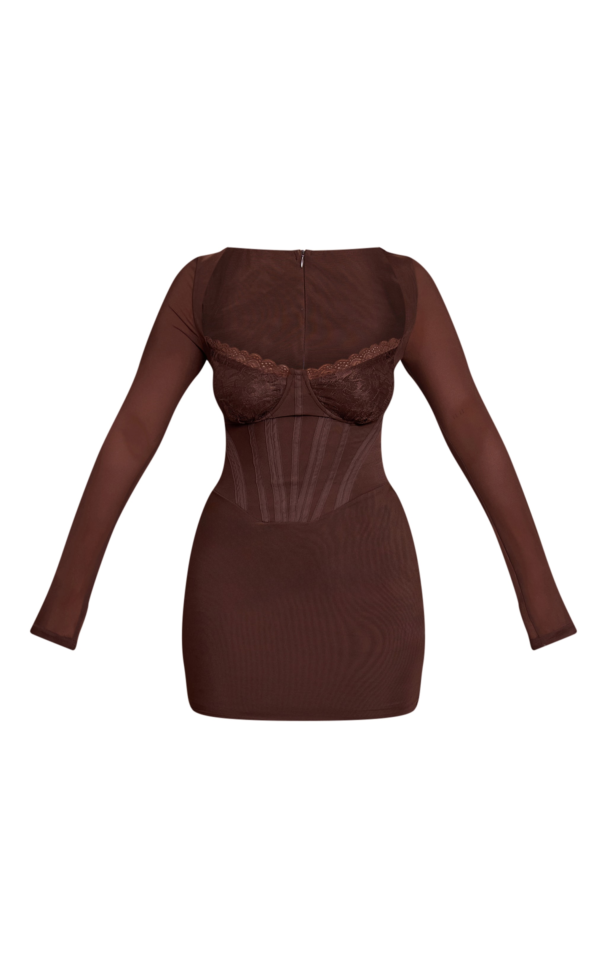 Shape Chocolate Mesh Lace Insert Corseted Mini Dress image 5