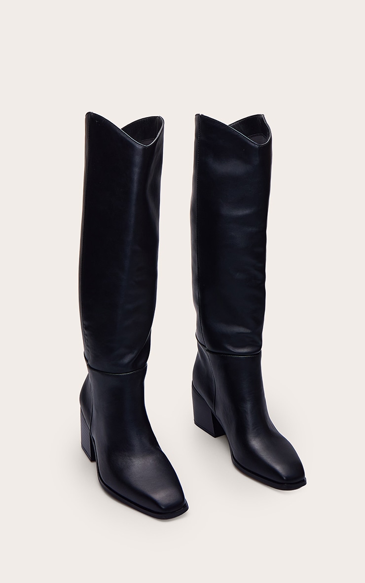 Black PU Block Heel Knee High Boot image 3