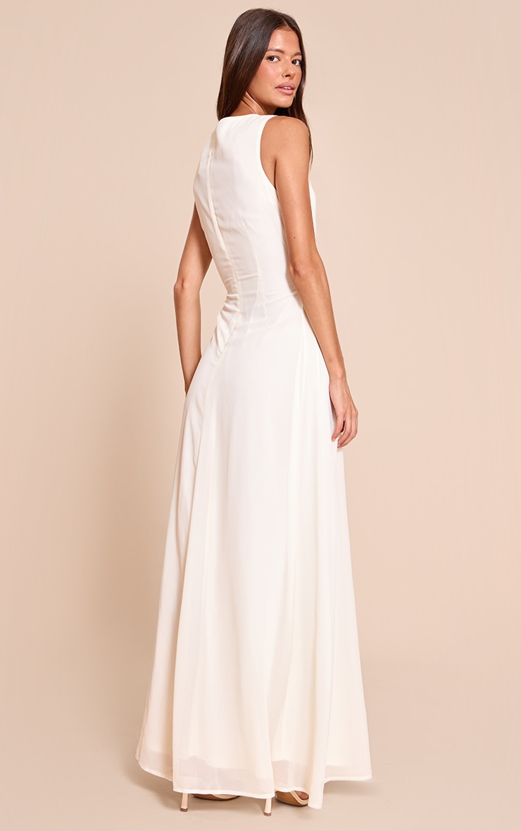 Cream Chiffon Pleat Detail Sleeveless Maxi Dress image 2