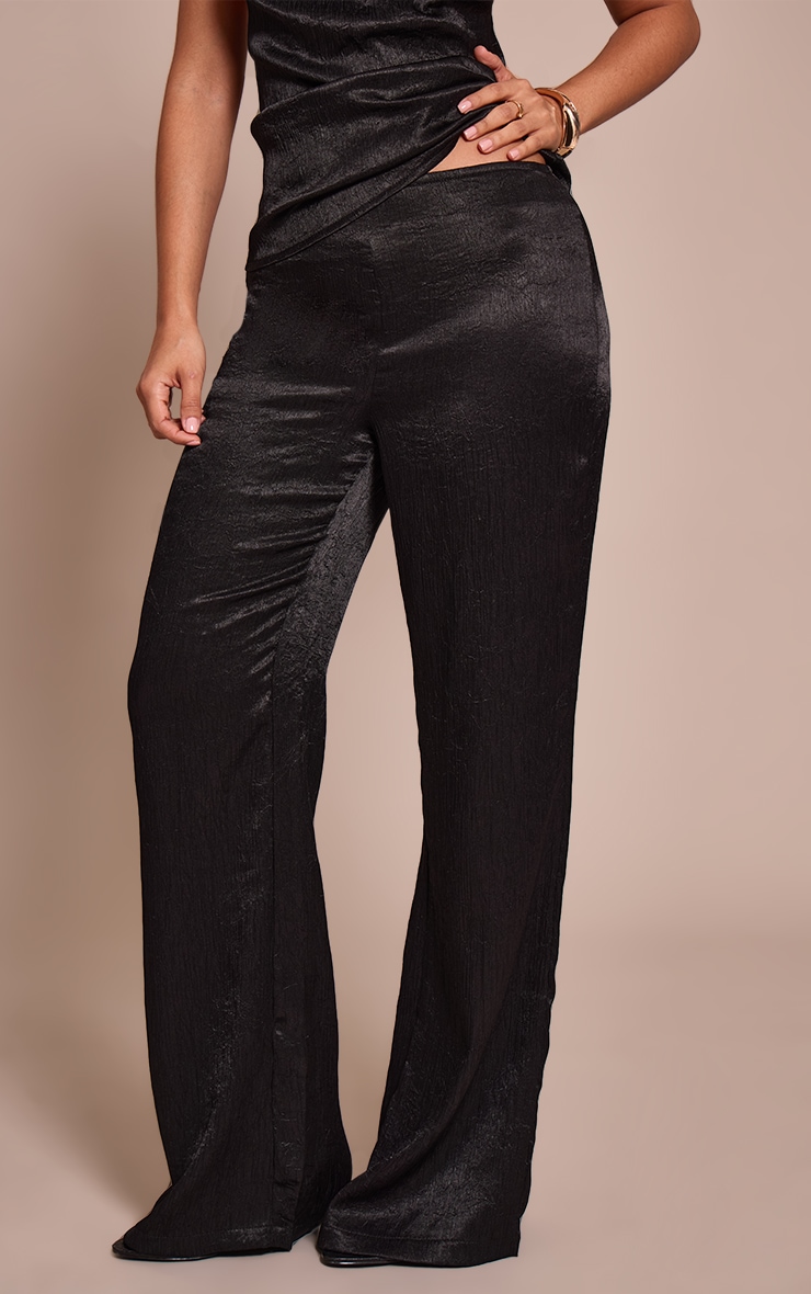 Petite Black Textured Wide Leg Pants  image 2