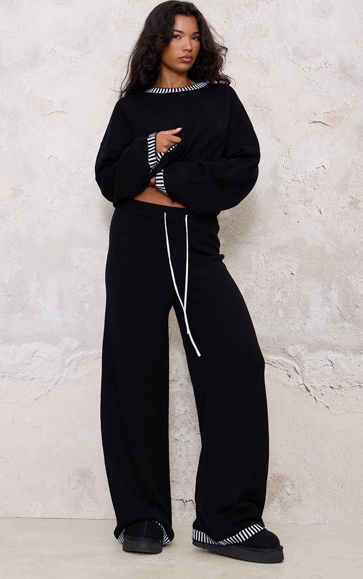 Monochrome Contrast Stitch Detail Knit Oversized Sweater image 3