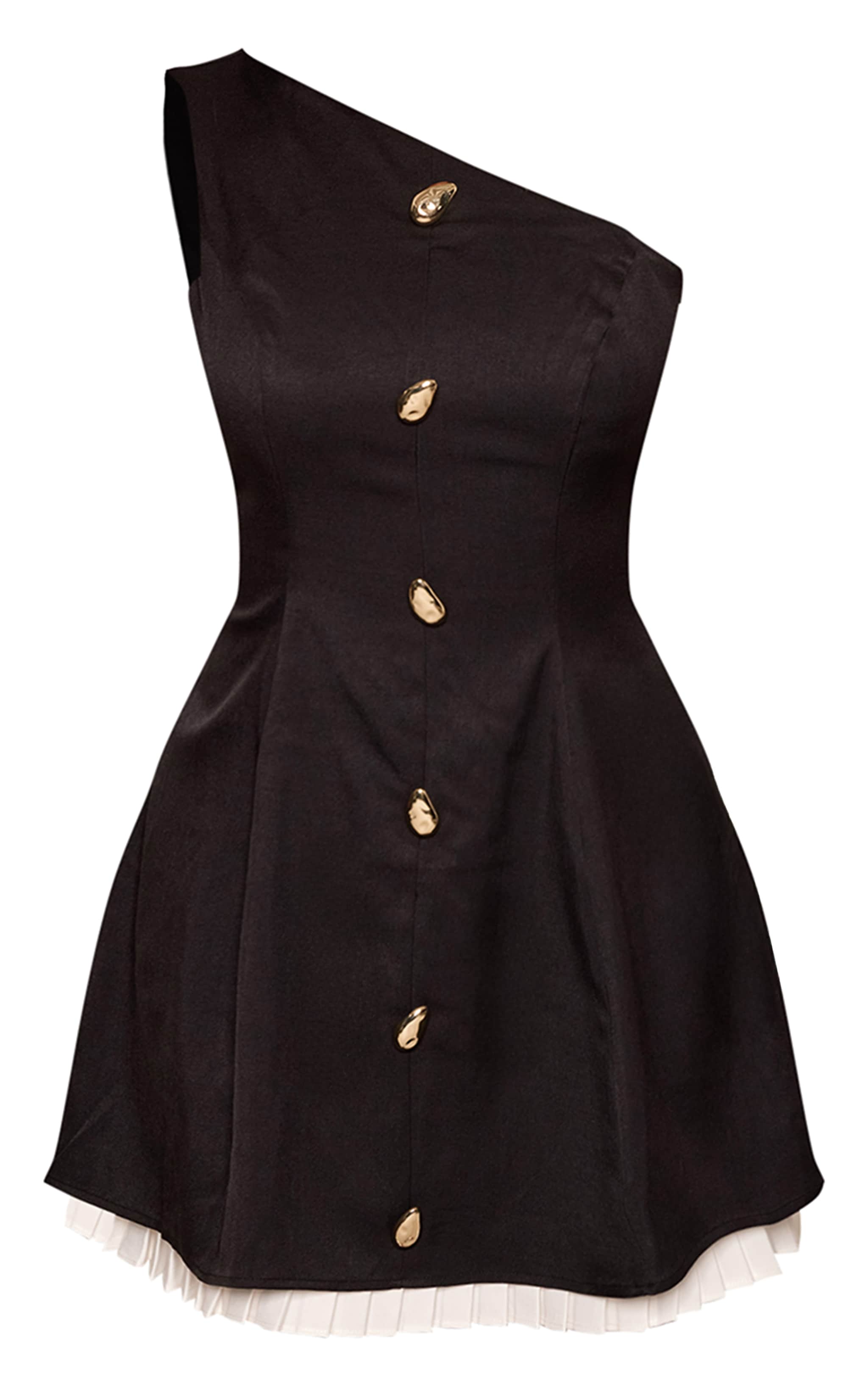 Shape Black Contrast One Shoulder Pleated Skirt Mini Dress image 5