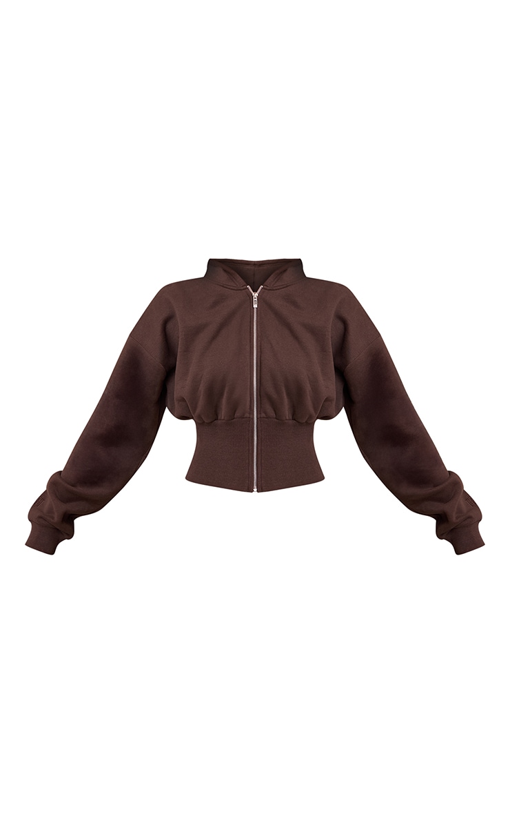 Veste cintrée en sweat marron à doublure en polaire et zip image 5