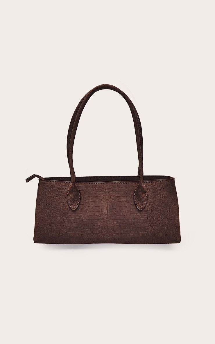 Chocolate Croc Faux Suede Shoulder Bag image 4