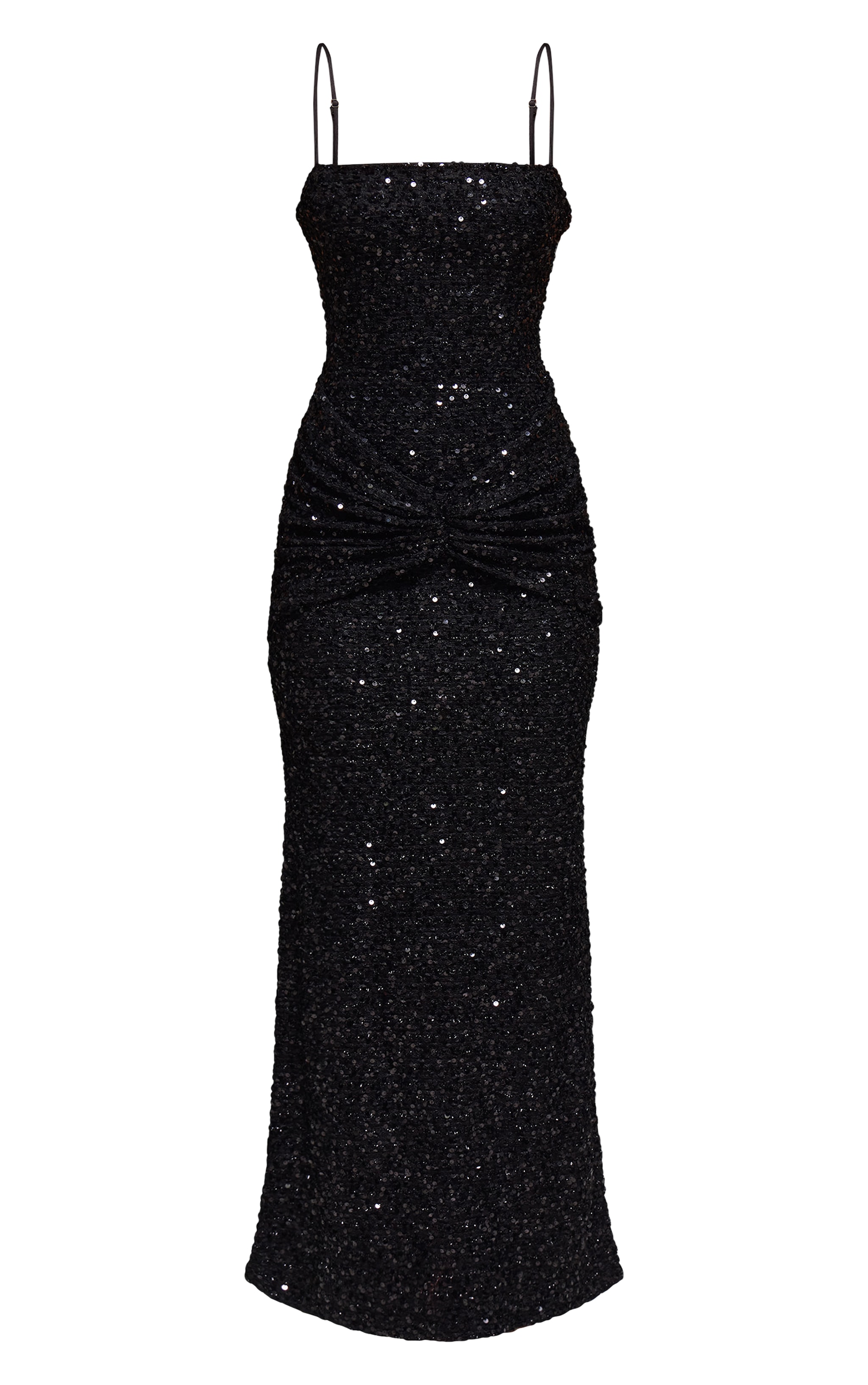 Black Sequin Wrap Detail Strappy Maxi Dress image 5