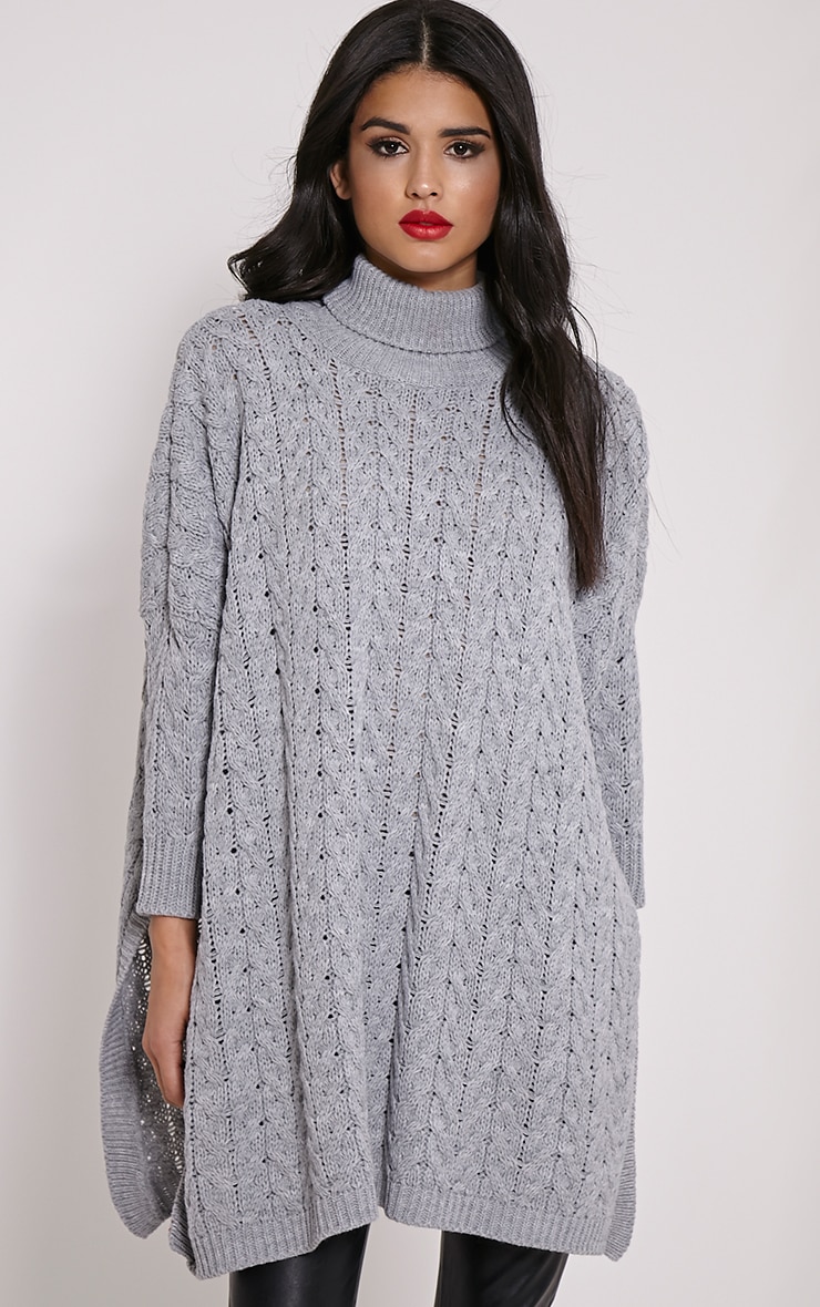 Juju Light Grey Cable Knit Oversized Jumper PrettyLittleThing