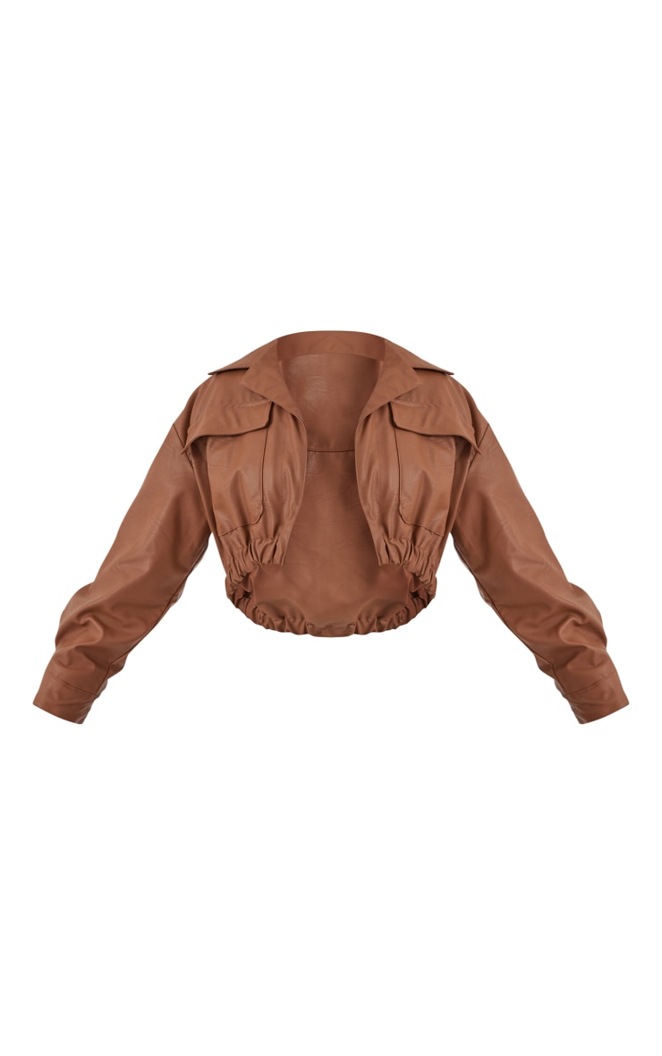 Veste en PU courte marron clair à détail poches image 5