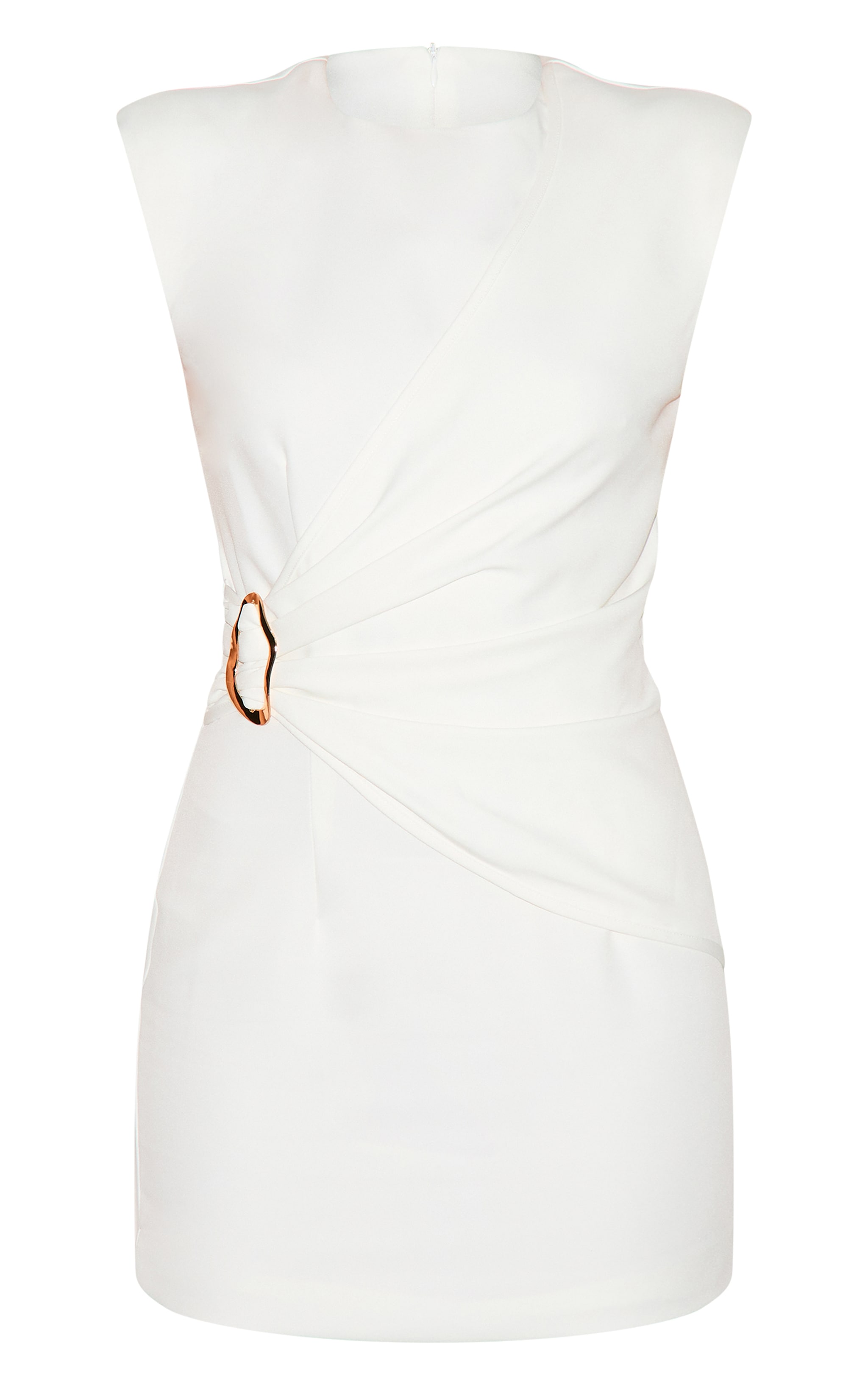  Almond Woven Ruched Trim Detail Mini Dress image 5