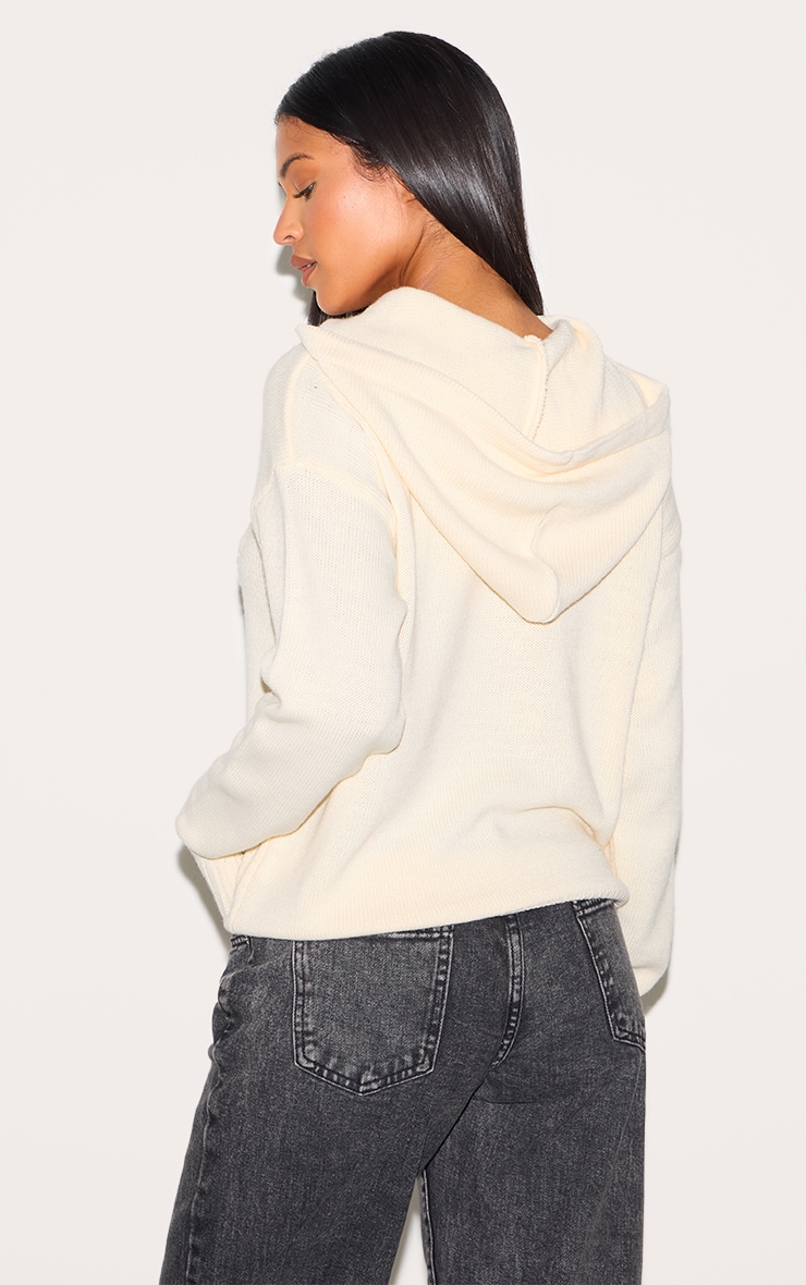 PRETTYLITTLETHING Tall Cream Long Sleeve Knitted Hoodie image 2