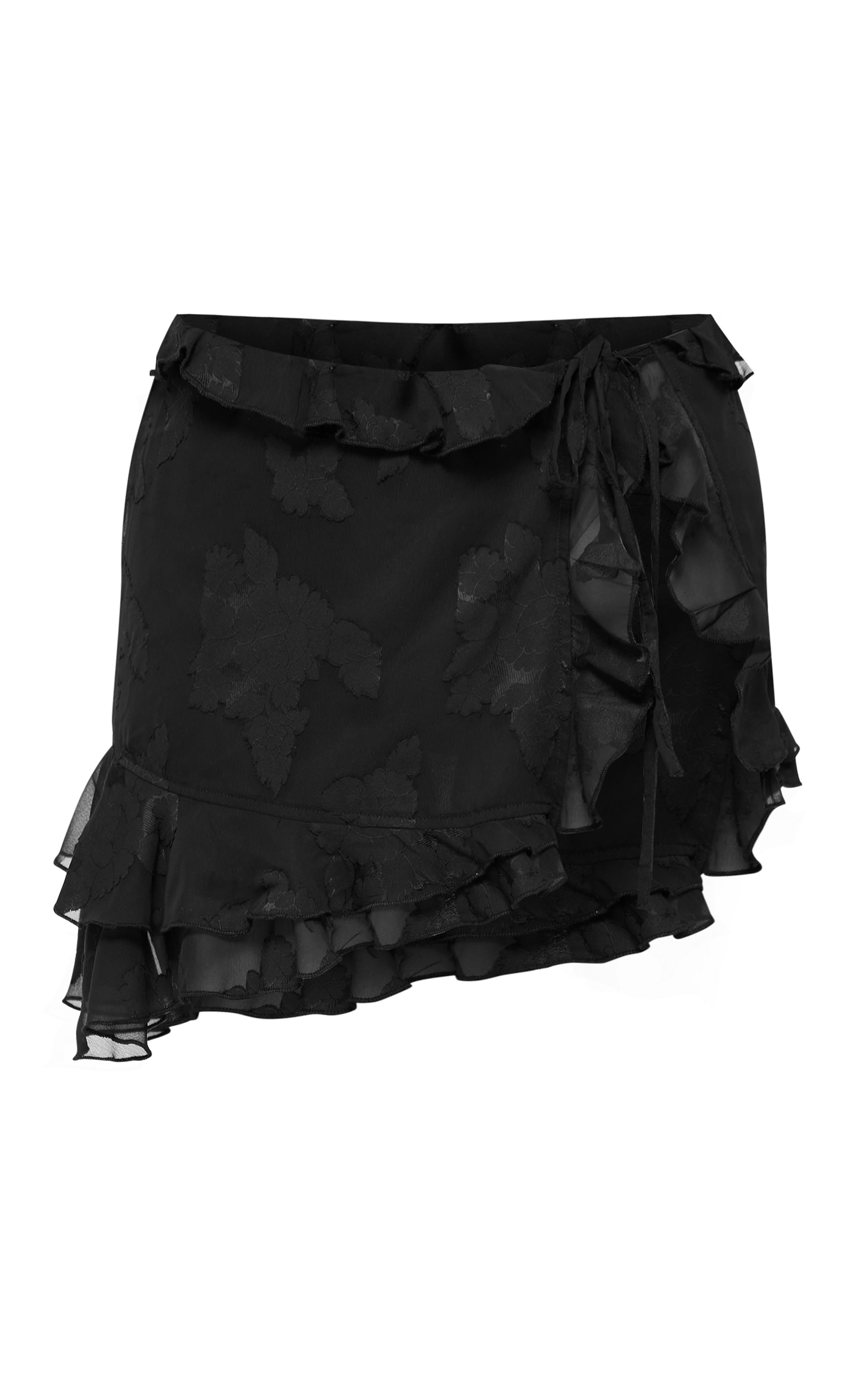 たろち Black Textured Chiffon Tie Side Frilly Mini Skirt | Co-ords