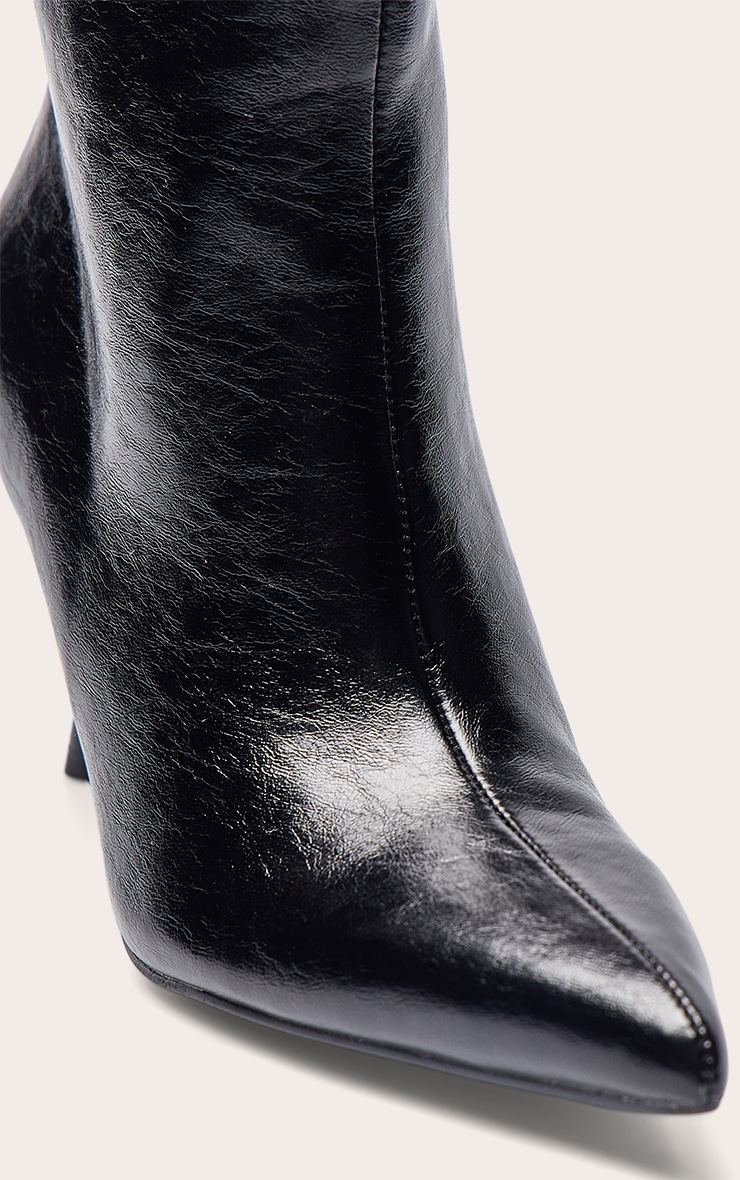 Black Crinkle PU Point Toe Stiletto Ankle Boots image 5