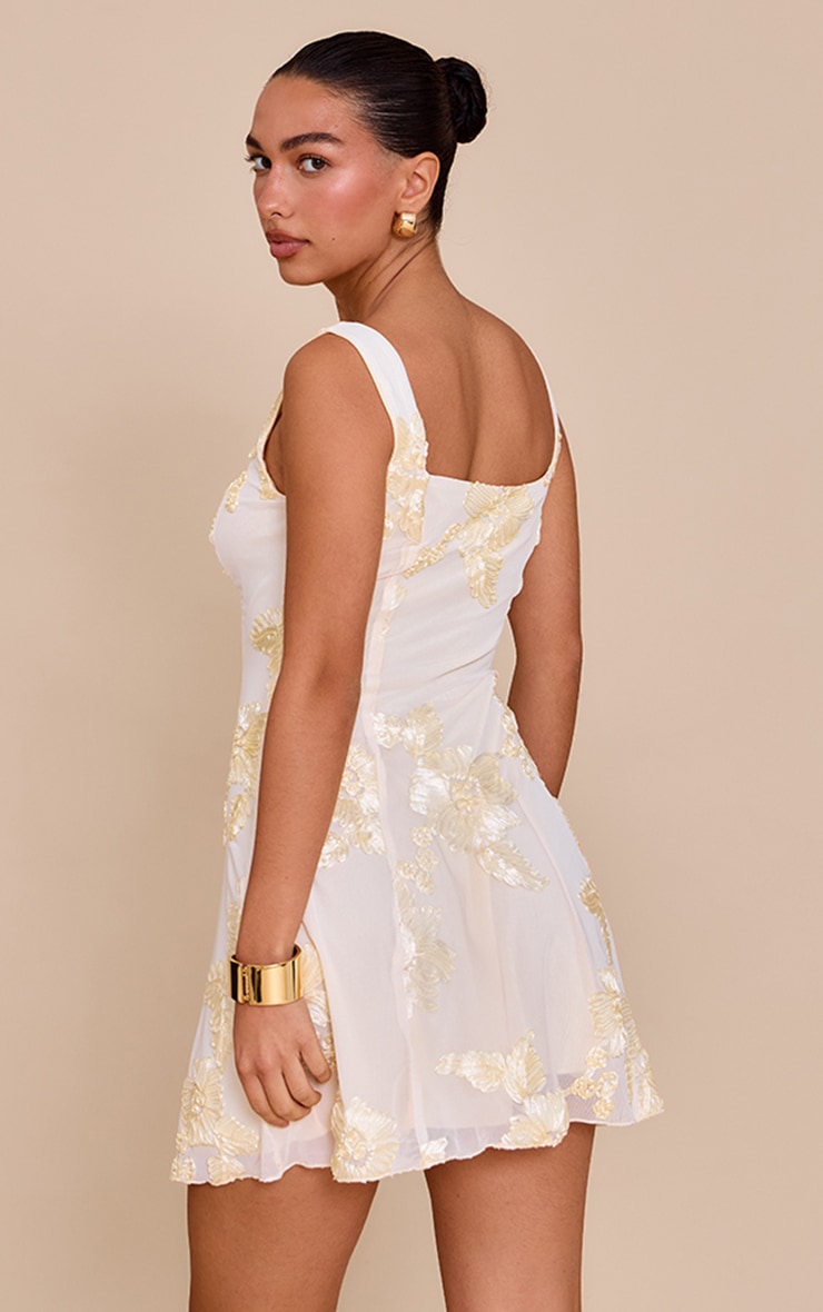 Butter Yellow Embroidery Detail A-line Dress image 2