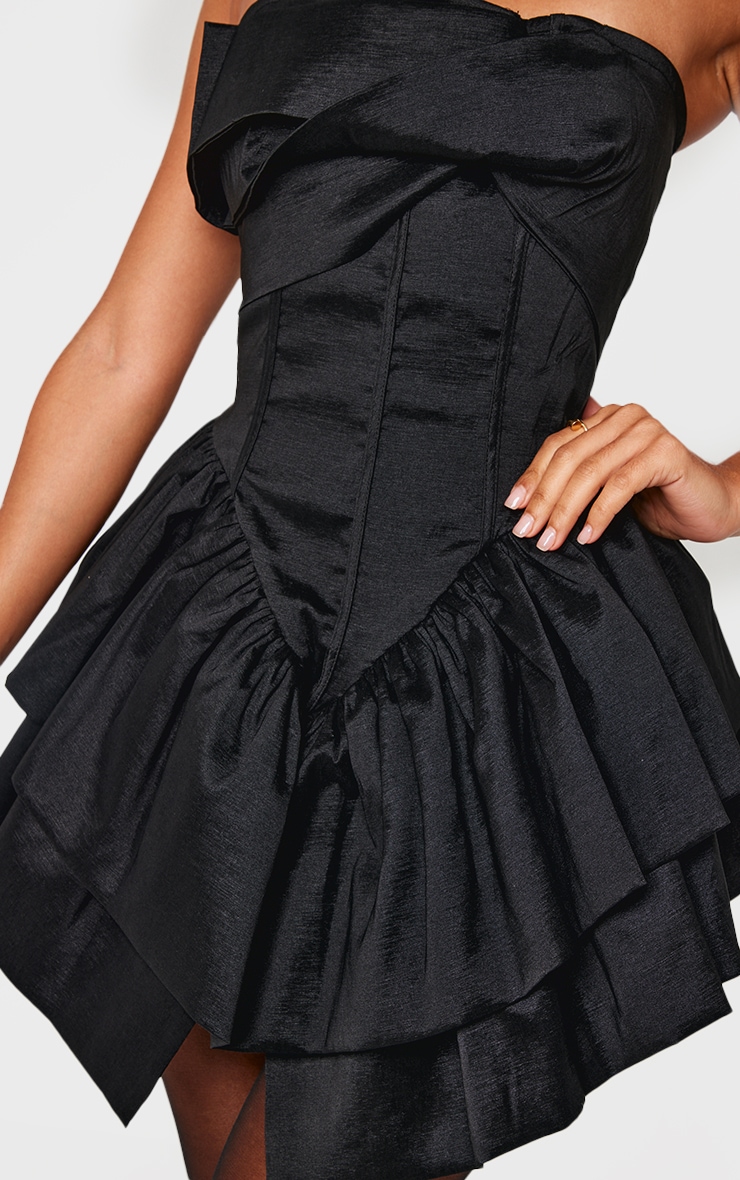 Petite Black Bandeau Corset Detail Ruffle Hem Mini Dress image 4