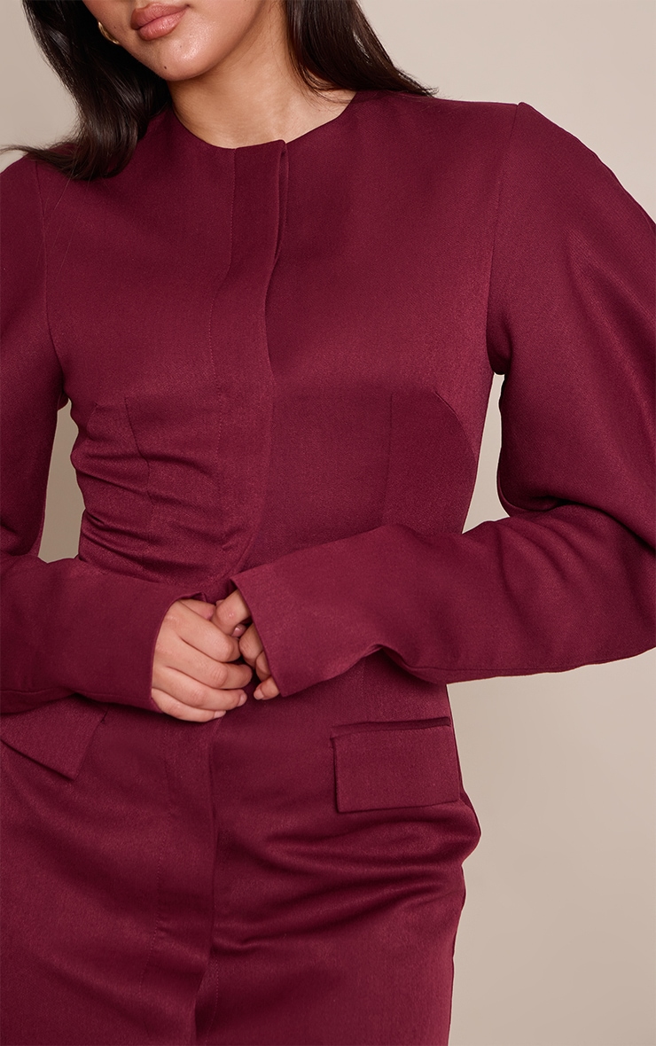 Deep Plum Woven Cacoon Sleeve Button Down Blazer Dress image 4