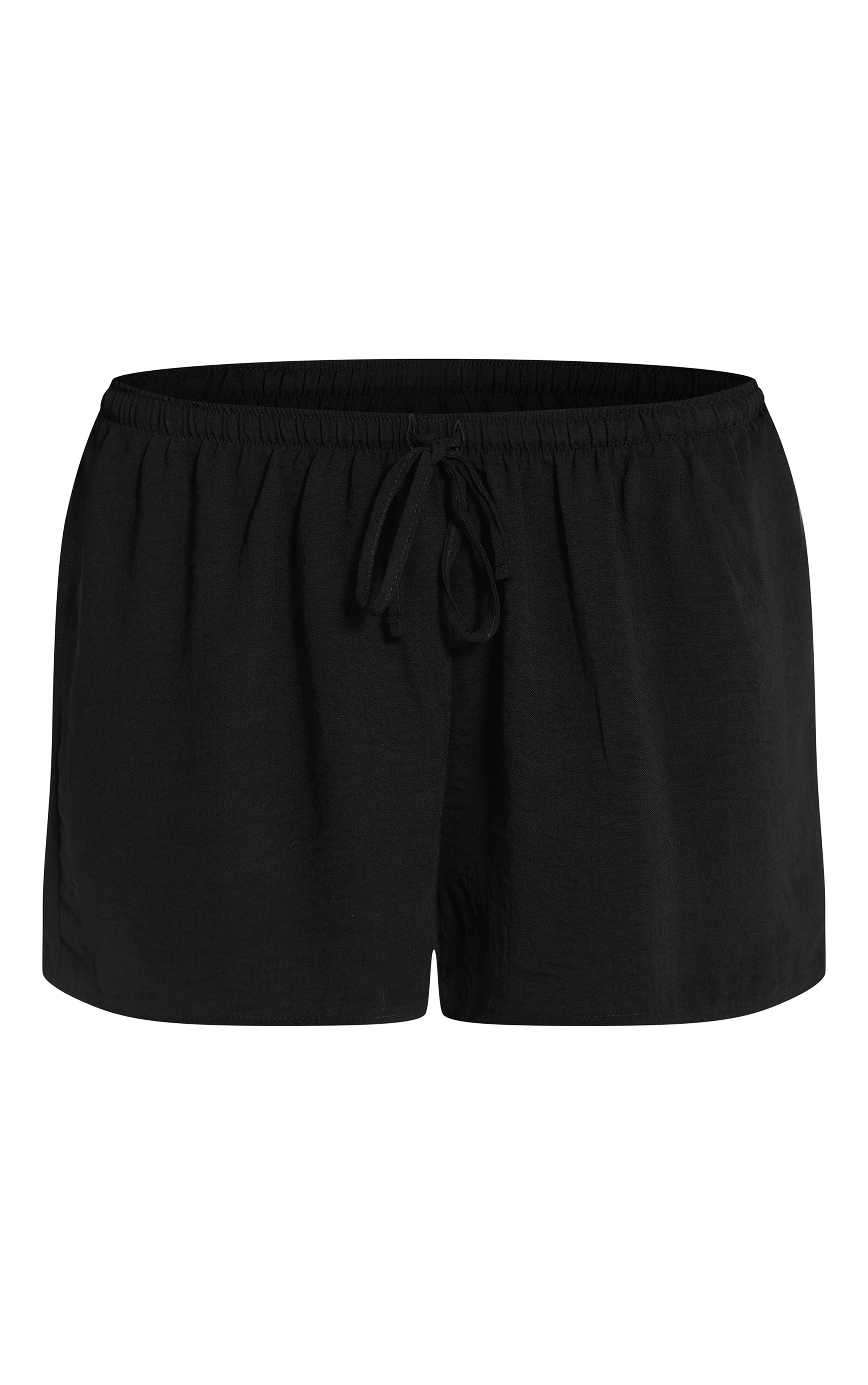 Black Linen Look Drawstring Beach Shorts image 6