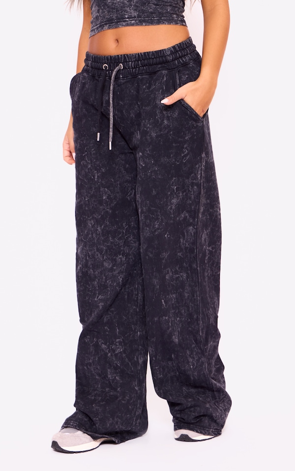 Charcoal Washed Low Rise Wide Leg Joggers PrettyLittleThing