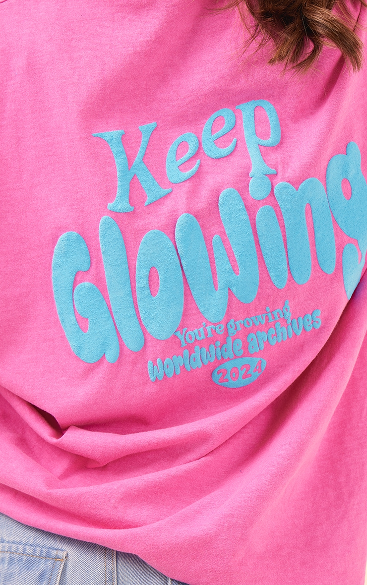 Pink Washed Keep Glowing Print T Shirt image 4